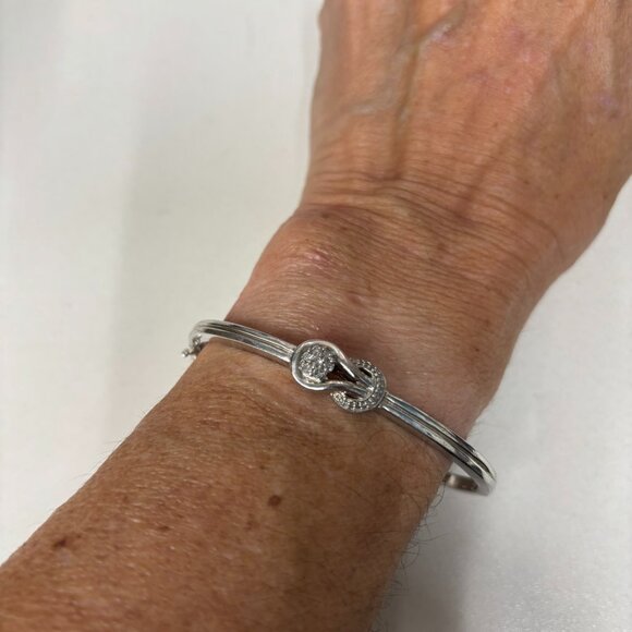 Sterling Silver Diamond Pave Infinity Loop Hinged Bangle Bracelet #63706 - Picture 9 of 9